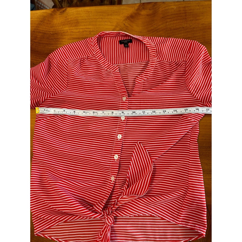 Talbots Petites Red White Striped Tie Front Button Down Blouse Top Size P - Picture 4 of 6